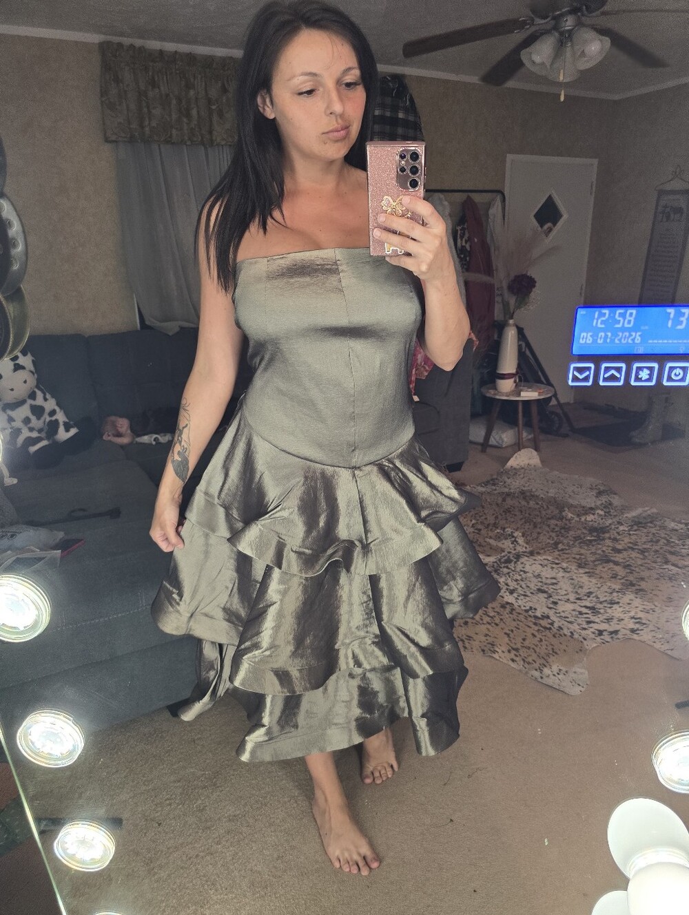 Strapless Tiered Ruffle Midi Dress -or Possible Skirt? Olive